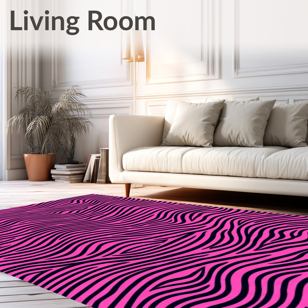 Vivid Pink Black Wavy Stripes Rug