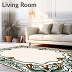 Ornate Green and Brown Scrollwork Border Rug