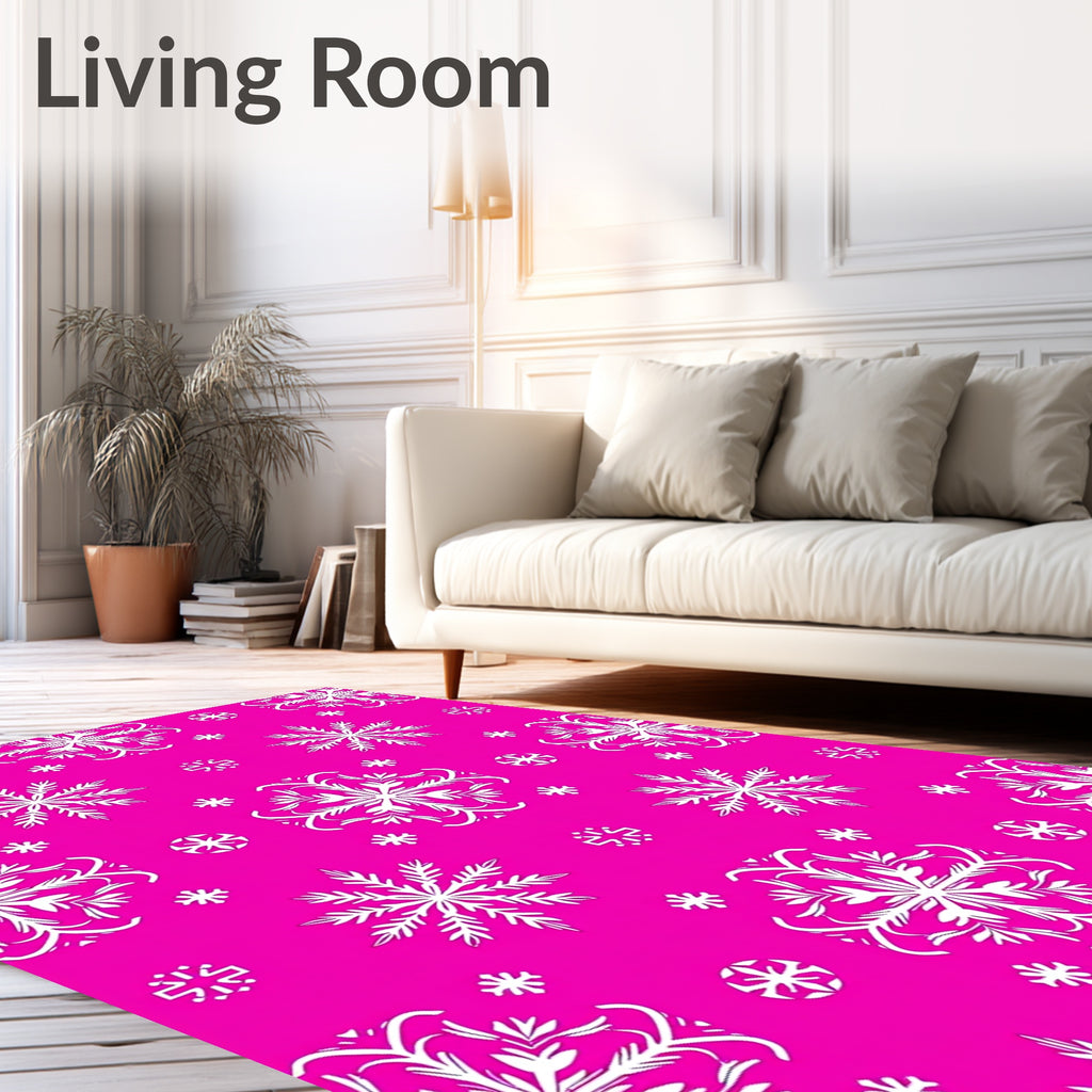White Snowflake Hot Pink Medallion Rug