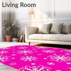 White Snowflake Hot Pink Medallion Rug