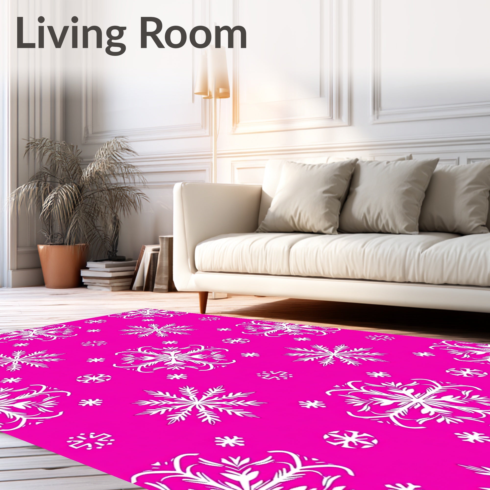 White Snowflake Hot Pink Medallion Rug