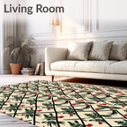 Black Lattice Emerald Pine Berry Accents Rug
