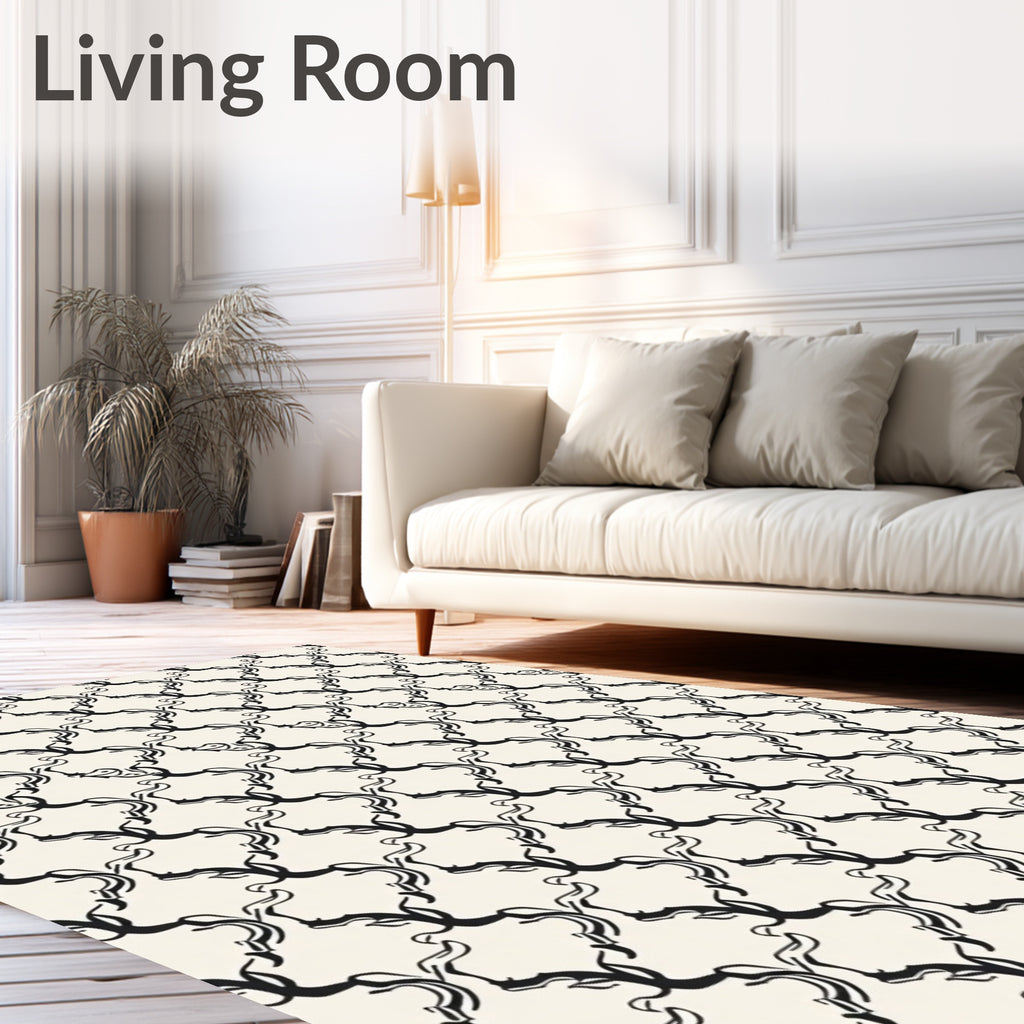Monochromatic Ink Vine Lattice Rug