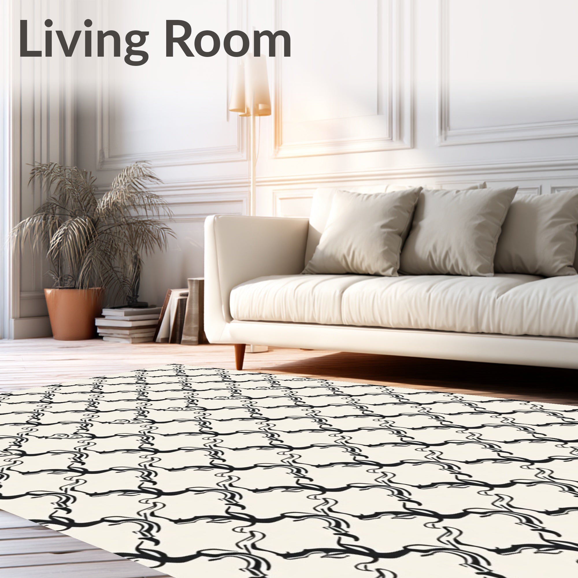 Monochromatic Ink Vine Lattice Rug
