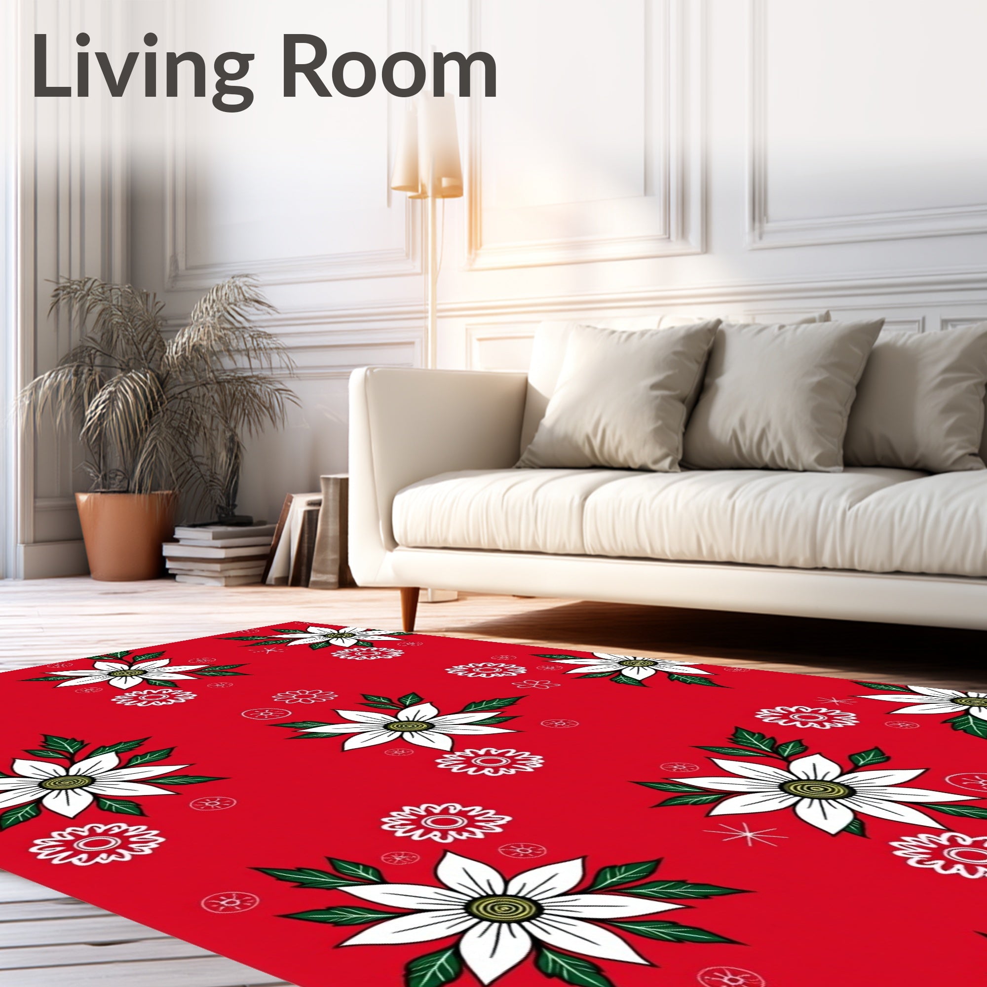 Red White Floral Garden Medallion Rug