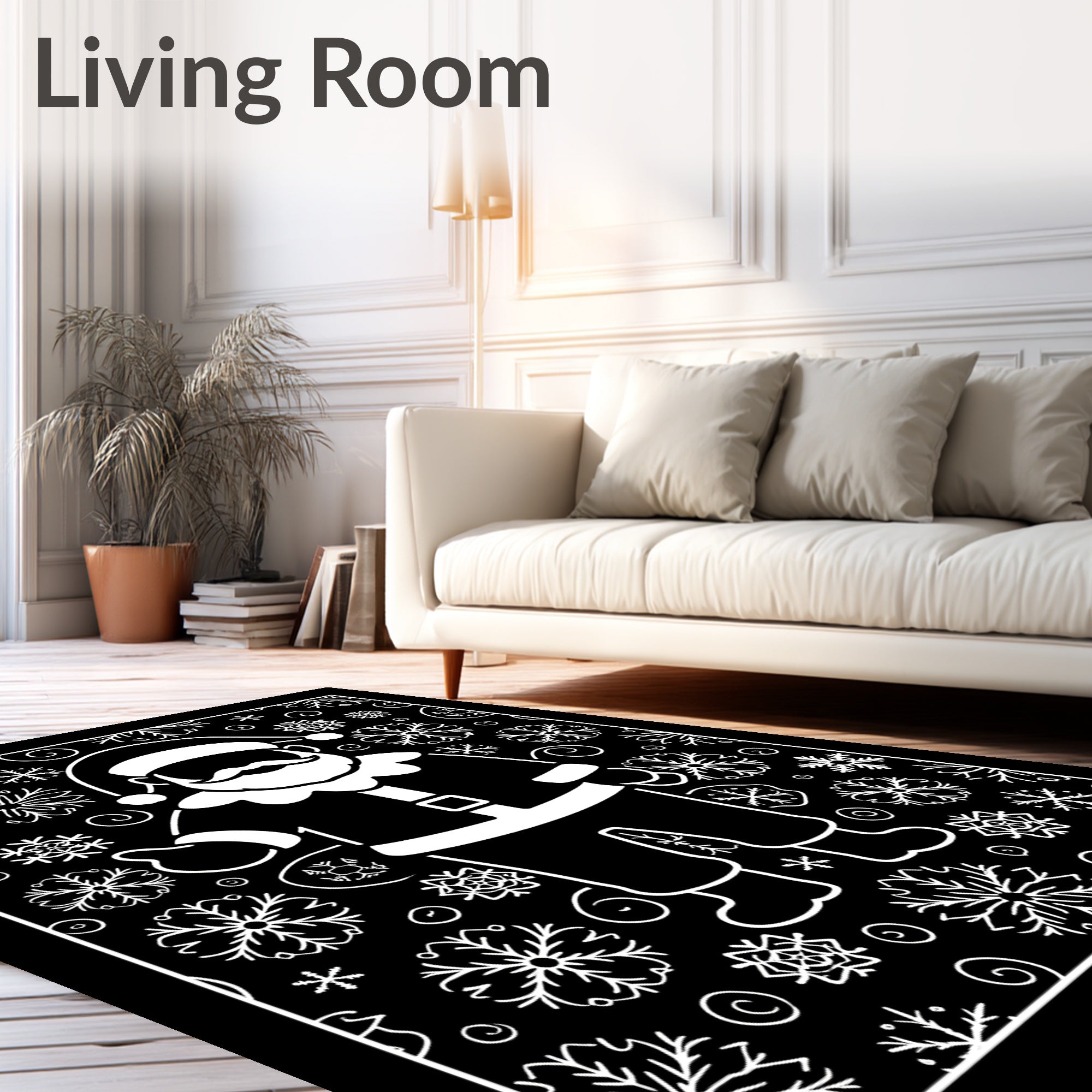 Whimsical Santa Snowflake Holiday Rug