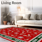Red White Gold Snowflake Holly Border Rug