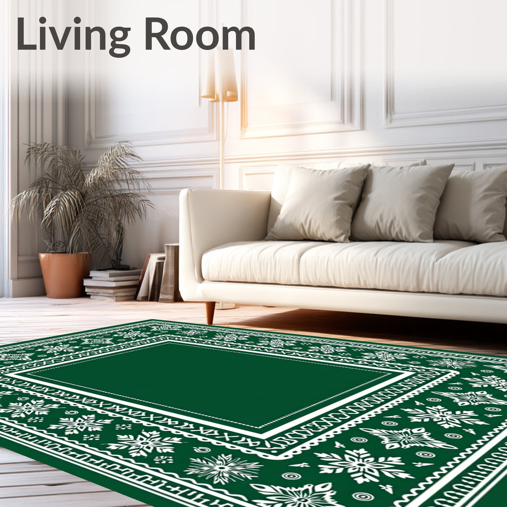 Emerald Snow Flake Medallion Border Rug