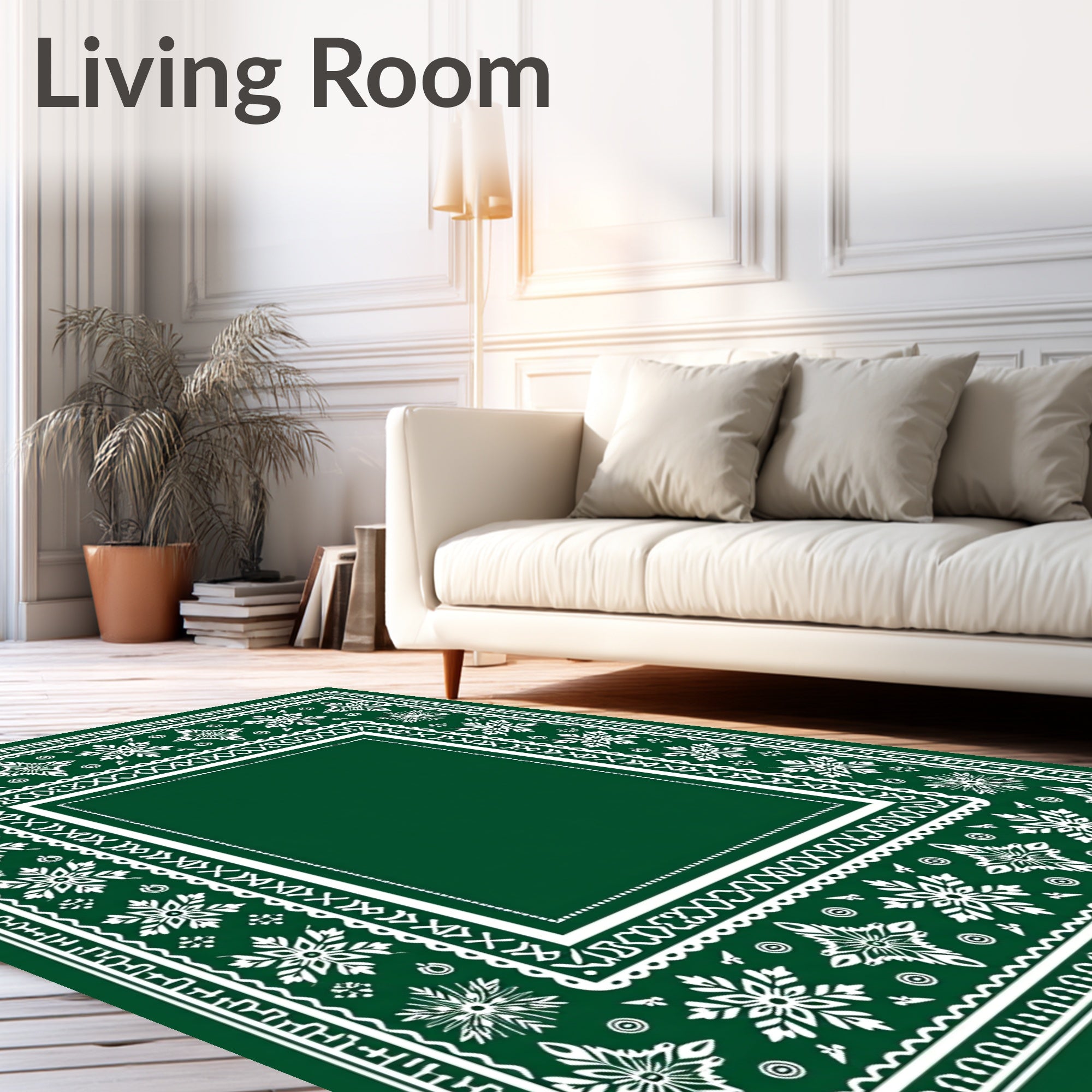 Emerald Snow Flake Medallion Border Rug
