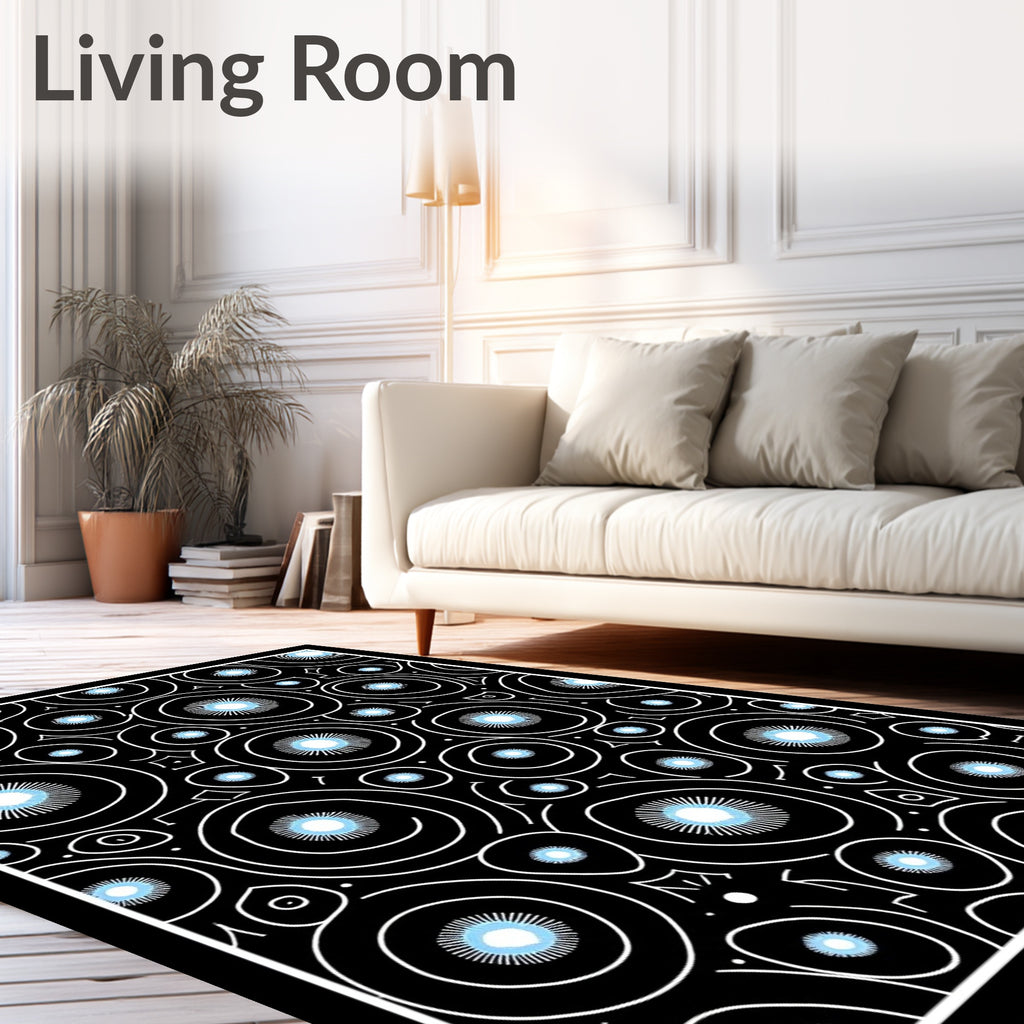 Black and White Cyan Circles Rug