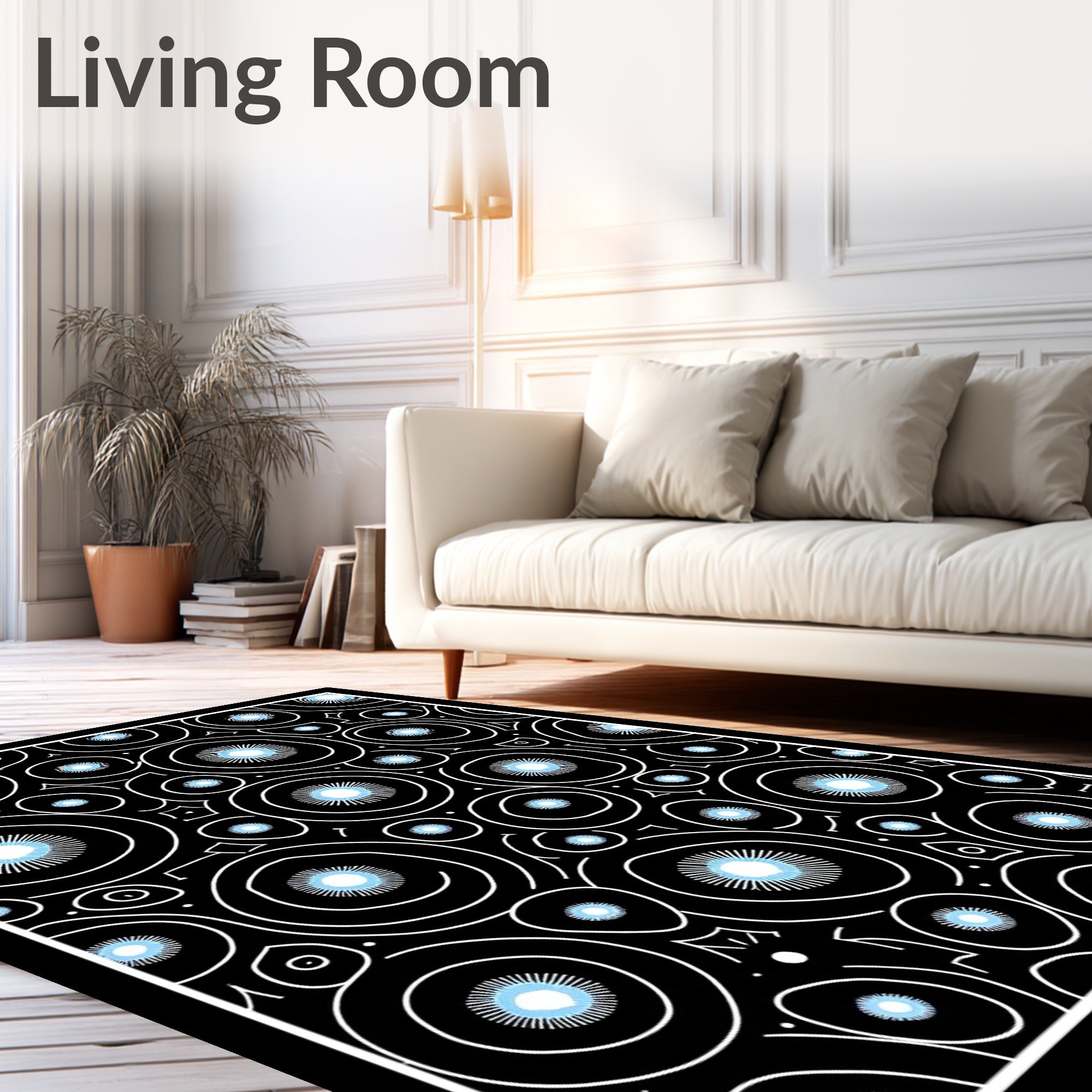 Black and White Cyan Circles Rug