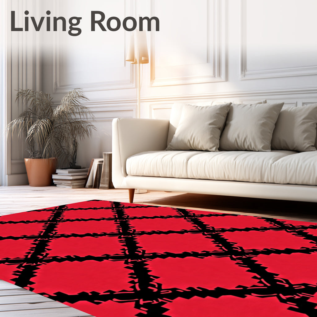 Bold Red Lattice Diamond Rug