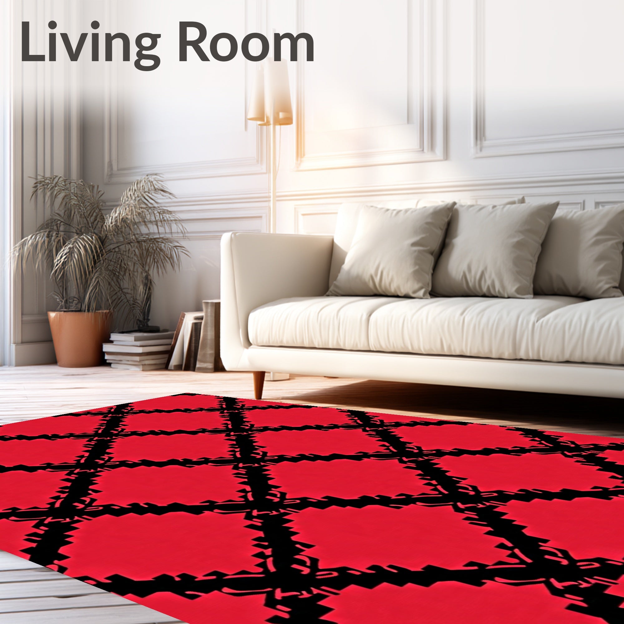 Bold Red Lattice Diamond Rug