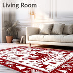 Festive Red Santa Sleigh Deer Garland Rug