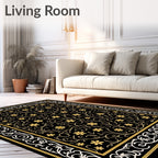 Elaborate Black Golden Floral Vine Rug