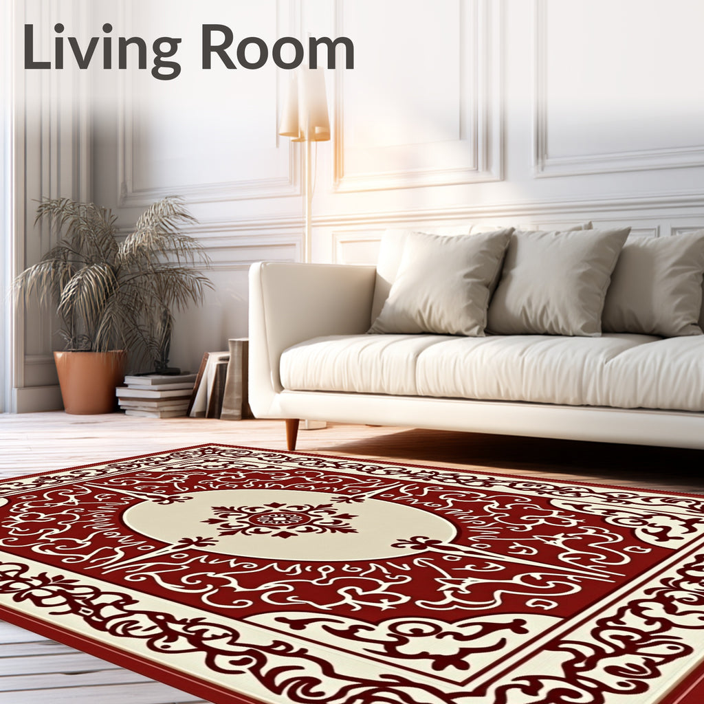 Crimson Vintage Floral Oval Medallion Rug
