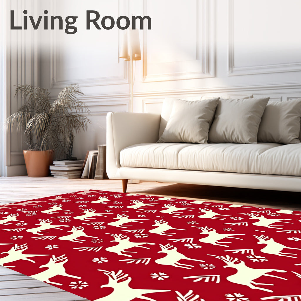 Crimson Cream Reindeer Snowflake Repeat Rug