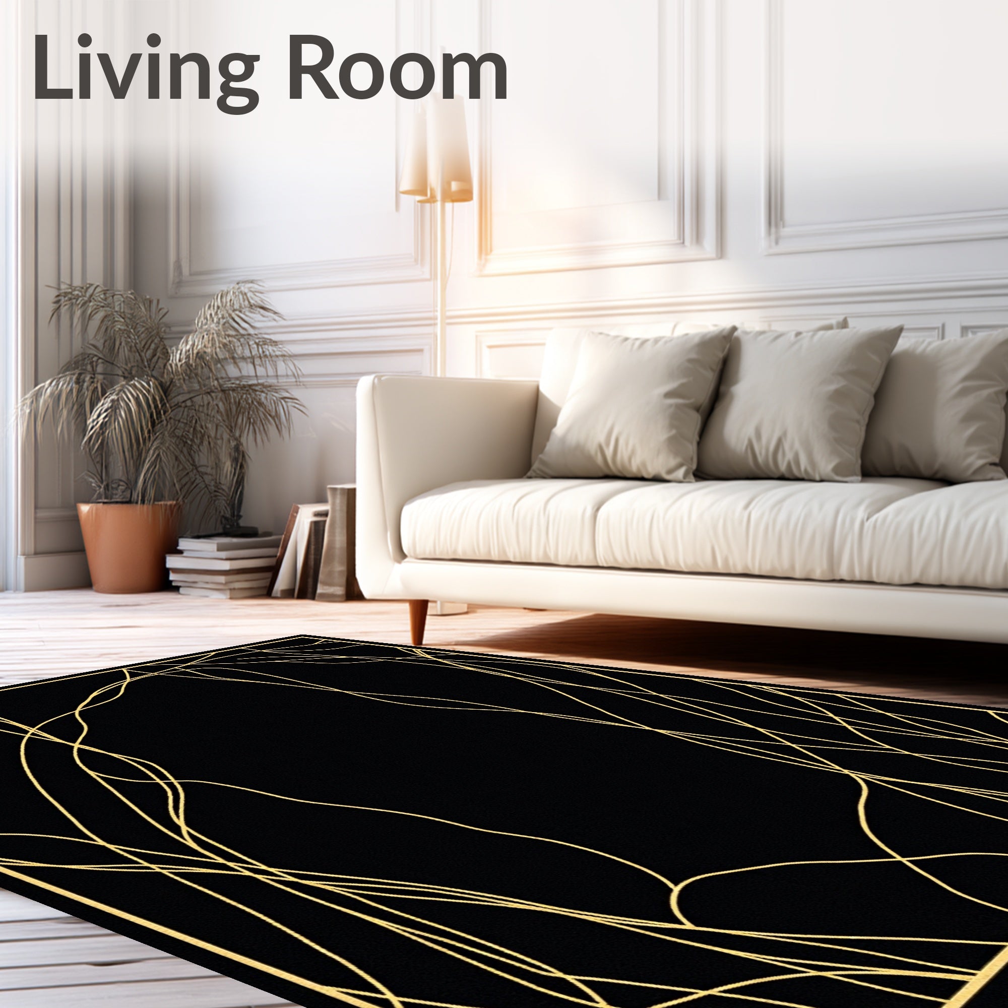 Gold Gilded Abstract Swirl Rug