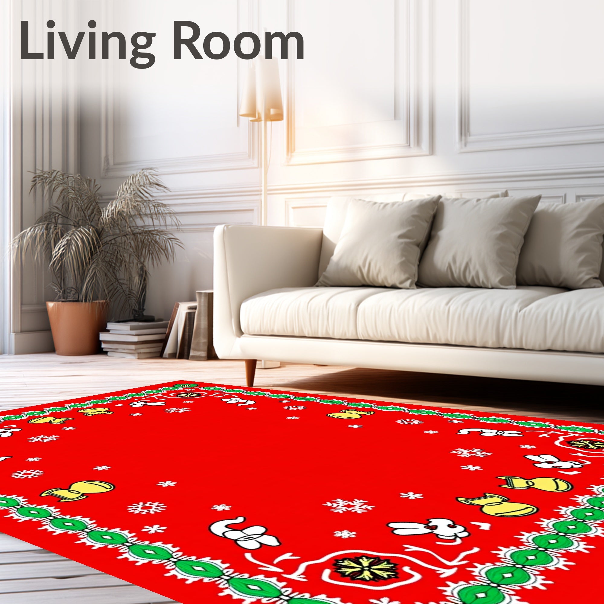 Red Festive Cartoon Holiday Bandana Rug