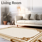 Elegant Cream And Brown Geometric Border Rug