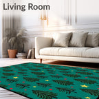Evergreen Trees Red Dots Yellow Stars Rug