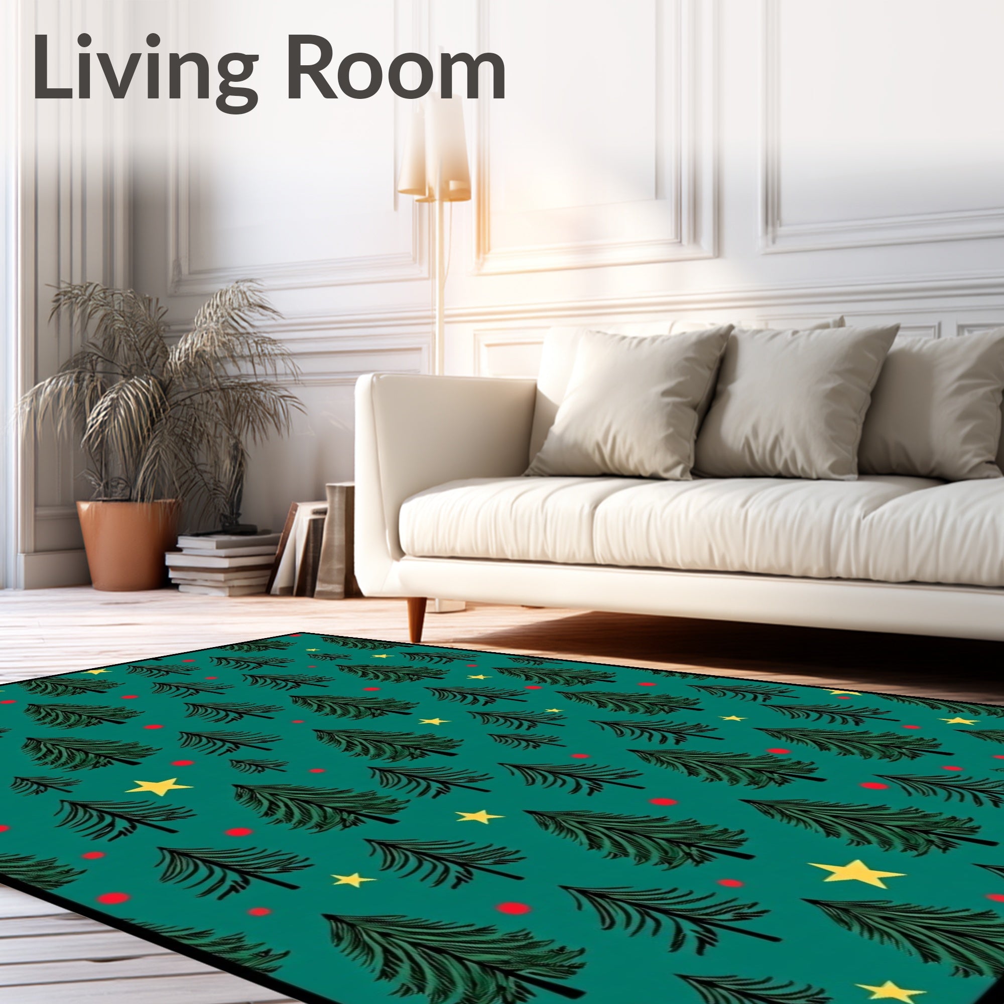 Evergreen Trees Red Dots Yellow Stars Rug