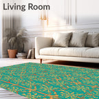 Ornate Teal Gold Floral Vertical Rug