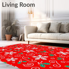 Festive Red Snowflake Holly Swirls Rug
