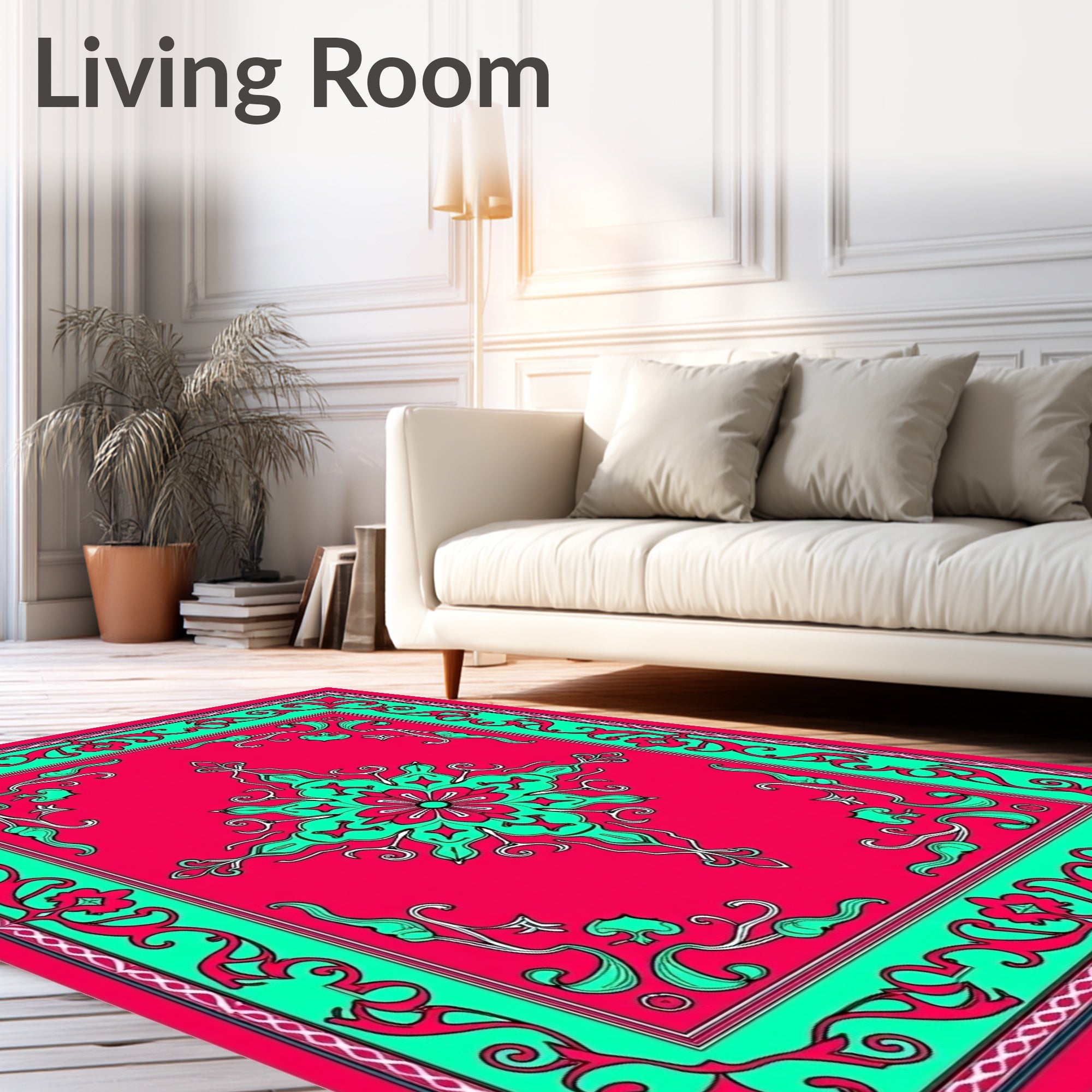 Whimsical Coral Teal Medallion Rug