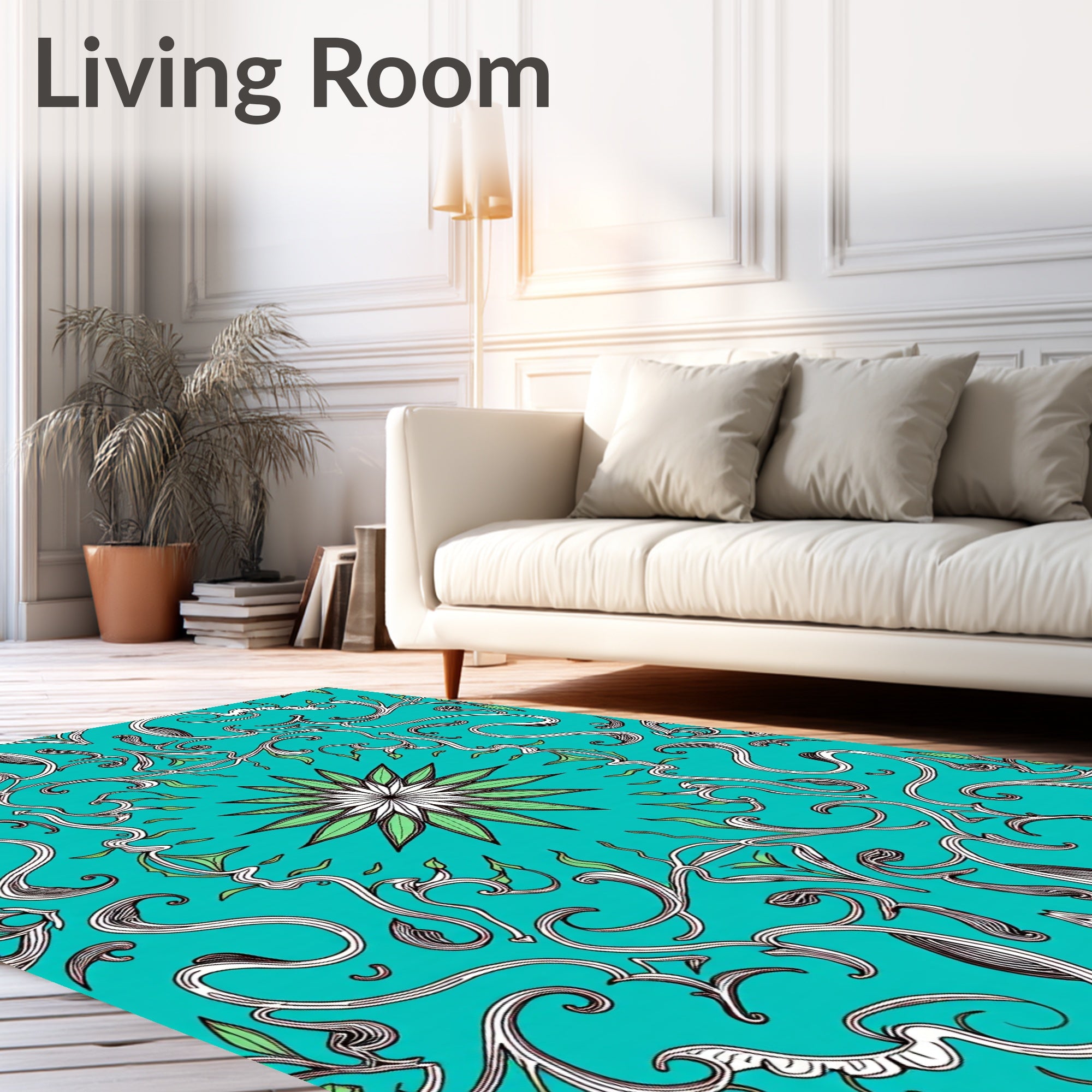 Teal Floral Vine Medallion Rug