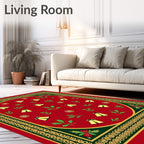 Red Golden Bell Festive Holly Border Rug