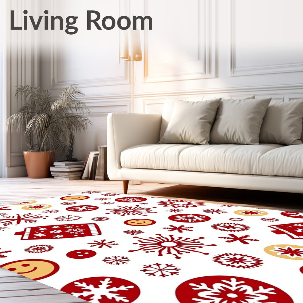 Red Gold Snowflake Mittens Smileys Rug