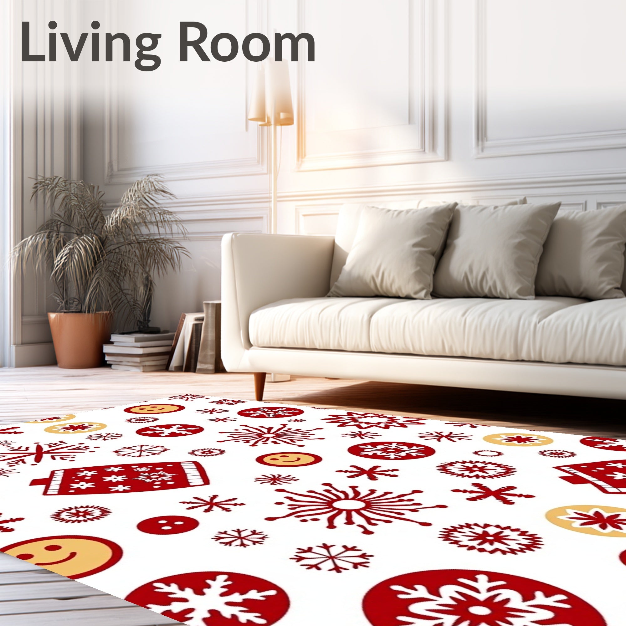 Red Gold Snowflake Mittens Smileys Rug