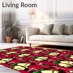 Festive Golden Bells Red Background Rug
