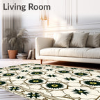 Cream Green Floral Starburst Medallion Rug