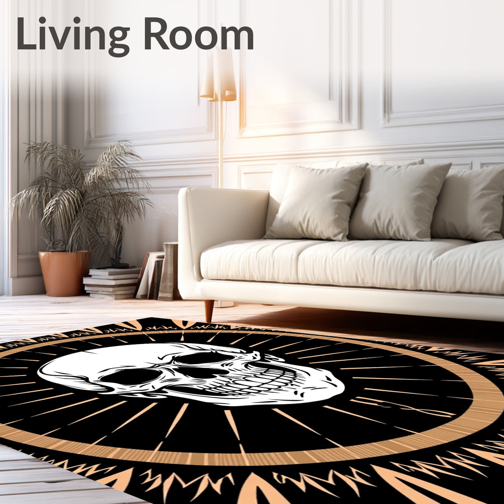 Black Grunge Skull Sunburst Rug