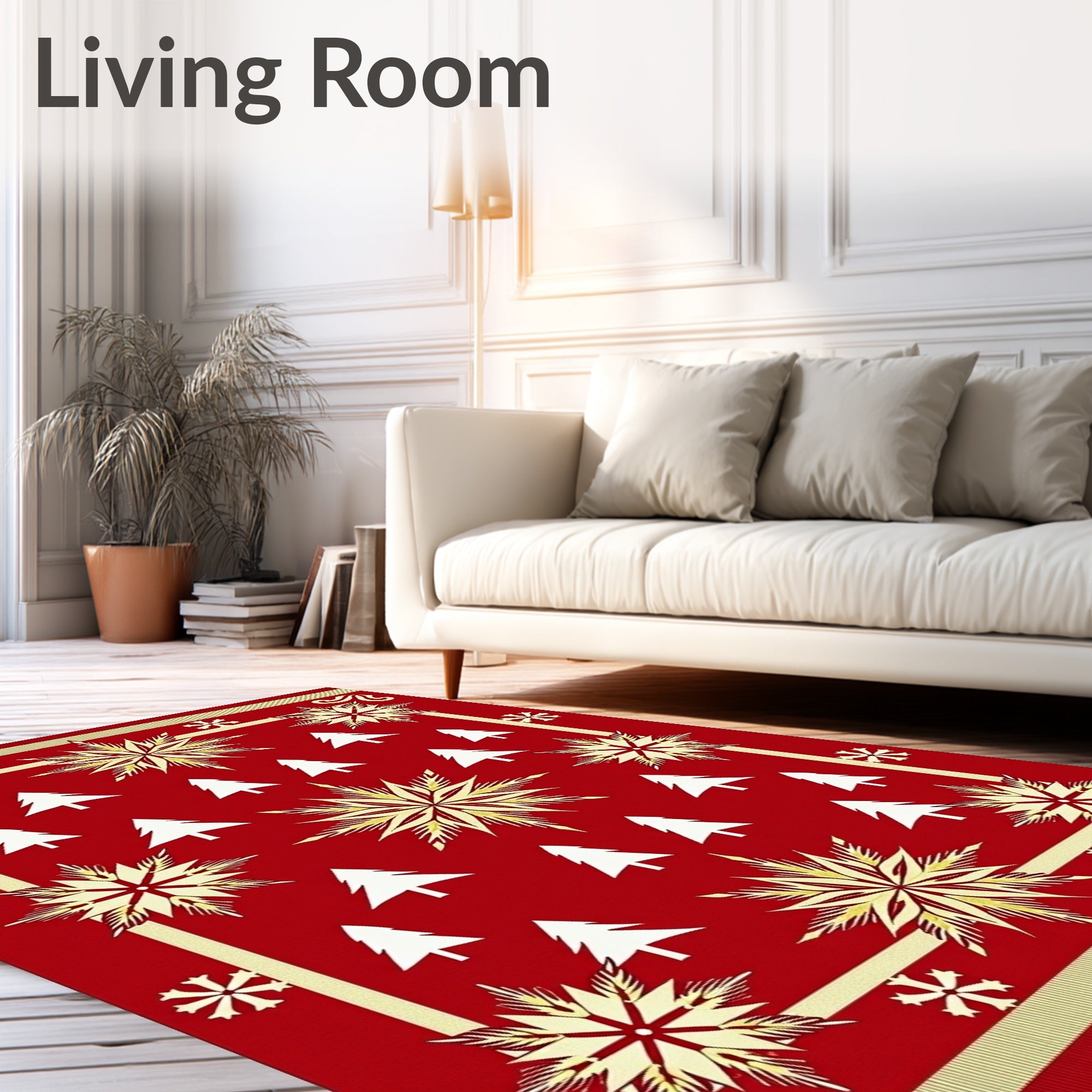 Red and Gold Snowflake Tree Medallion Rug