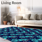 Deep Blue Teal Ornamental Flock Rug
