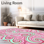 Pink Swirls with Red Lines Abstract Rug