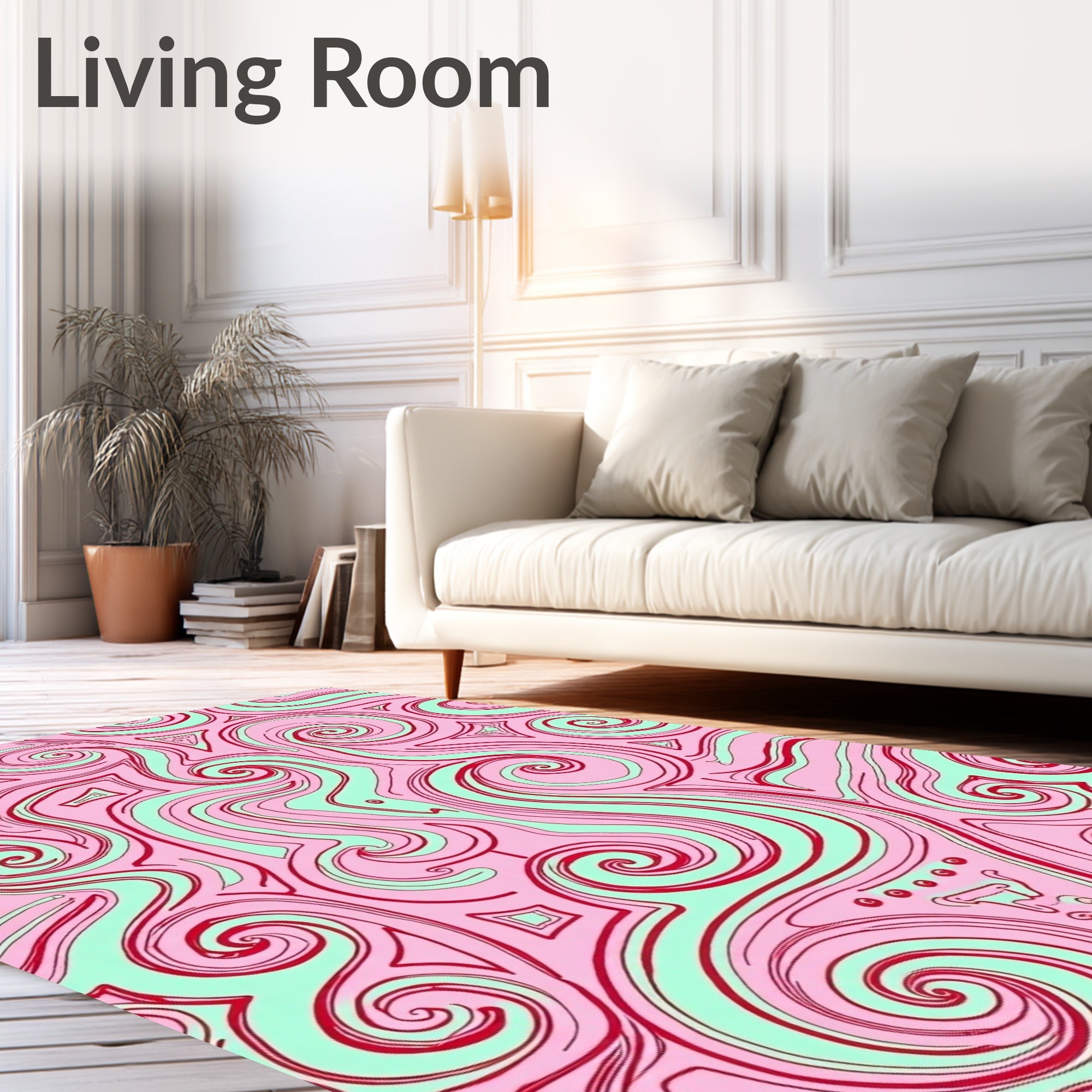 Pink Swirls with Red Lines Abstract Rug