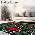 Crimson Cardinals Pine Branch Snowflakes Rug