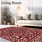 Deep Red Floral Burst Mandala Rug