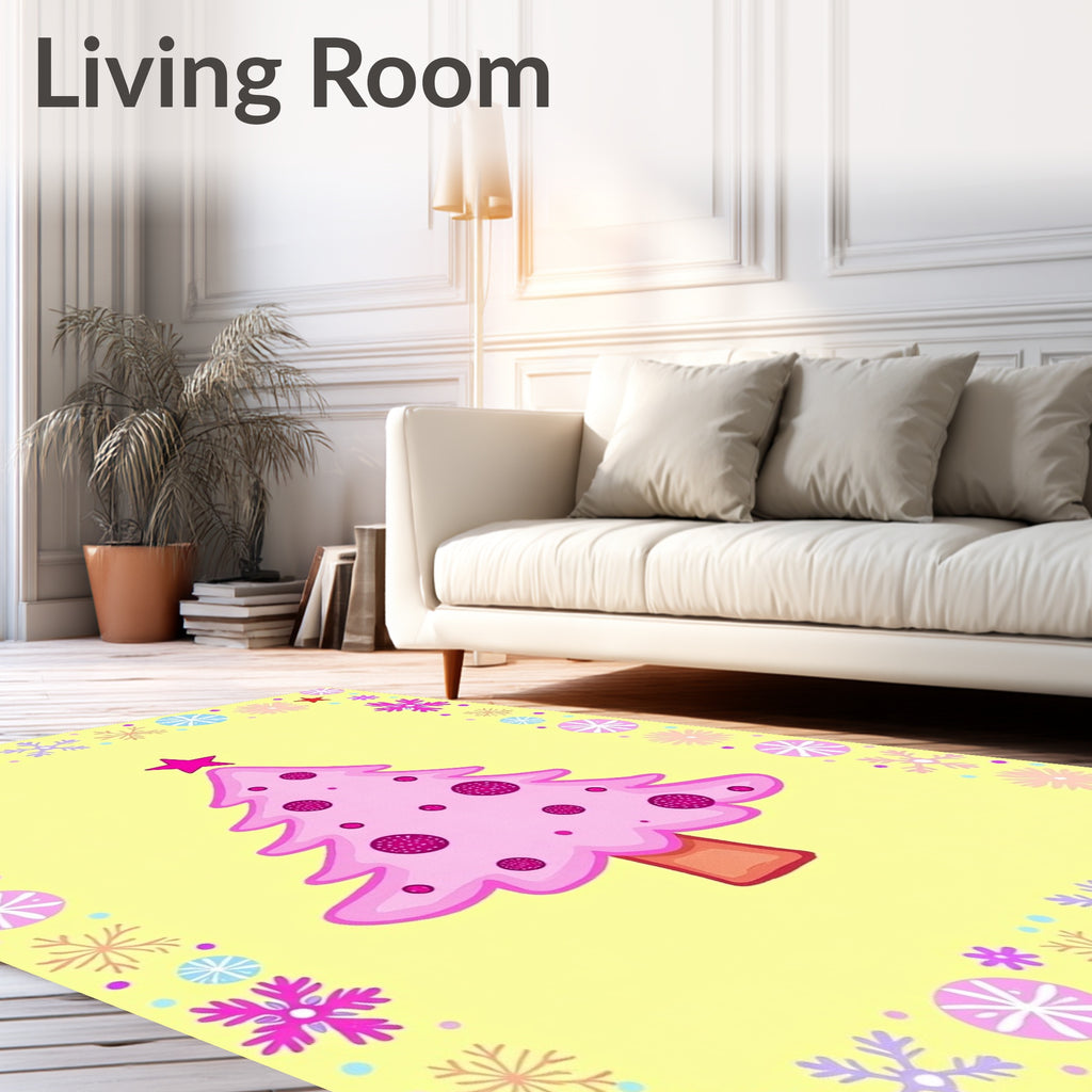 Pink Christmas Tree Snowflake Border Rug