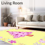 Pink Christmas Tree Snowflake Border Rug