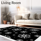 Black White Snowflake Winter Collage Rug
