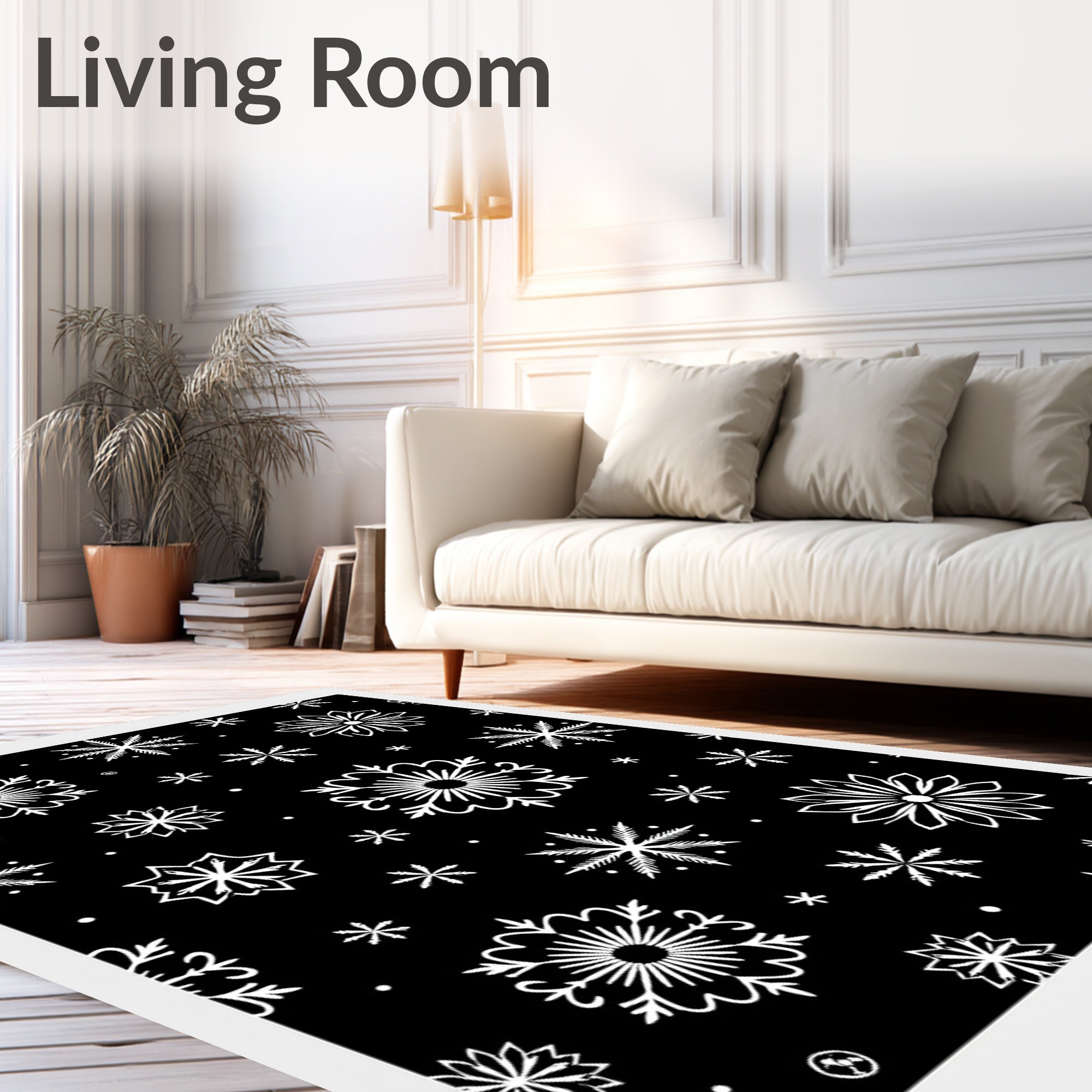 Black White Snowflake Winter Collage Rug