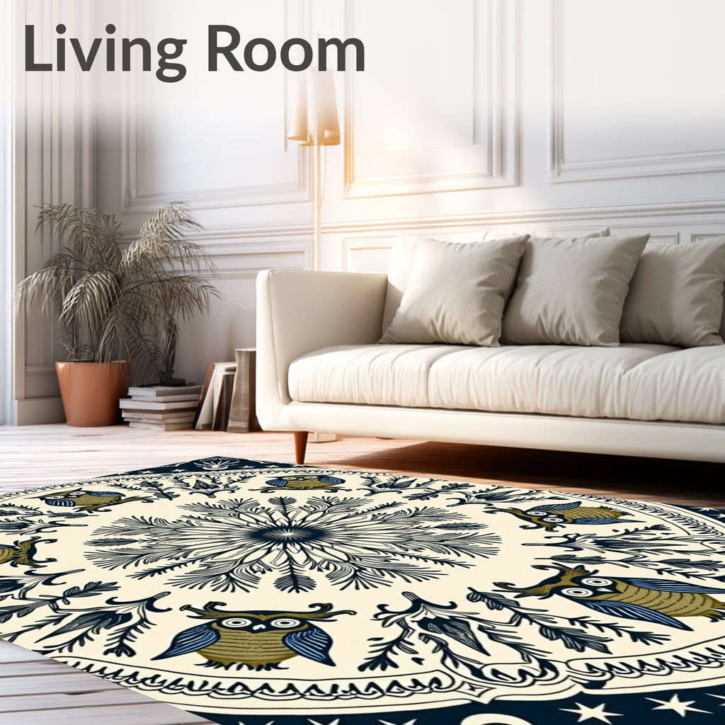 Whimsical Owl Garden Night Stars Rug