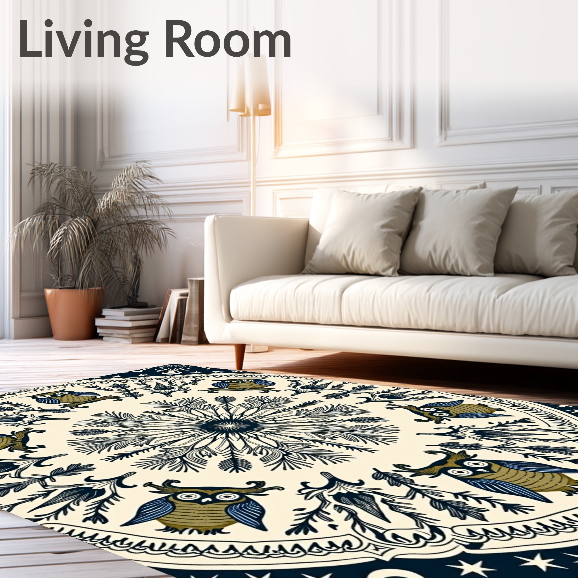 Whimsical Owl Garden Night Stars Rug