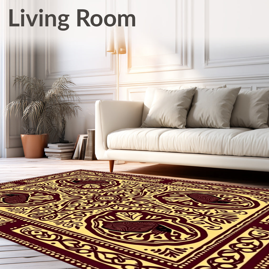 Crimson Yellow Ornate Bird Medallion Rug