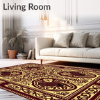 Crimson Yellow Ornate Bird Medallion Rug
